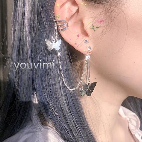 Ear Piercings, Piercings, Butterflies, Chain, Pattern, Hair, Black