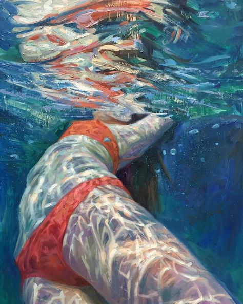 These Stunning Underwater Paintings By Isabel Emrich Will Take Your Breath Away Isabel Emrich, Underwater Paintings, Paintings Of Women, Moving To San Francisco, Underwater Painting, Water Illustration, Underwater Art, Water Art, Under Water