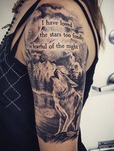 24 Popular Sleeve Tattoos for Women in 2021- The Trend Spotter Half Sleeve Tattoos Color, Tattoos For Women On Thigh, Wolf And Moon Tattoo, Wolf Tattoos For Women, Wolf Sleeve, Vintage Tattoos, Cool Half Sleeve Tattoos, Wolf Tattoo Sleeve, Tattoos For Women Half Sleeve