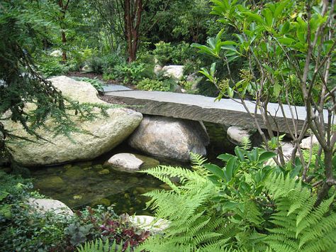 bridge Walkout Patio, Plank Bridge, Water Feature Garden, Cascade Garden, Garden Bridge Design, Riverside Landscape, Garden River, Garden Pavers, Farm Pond