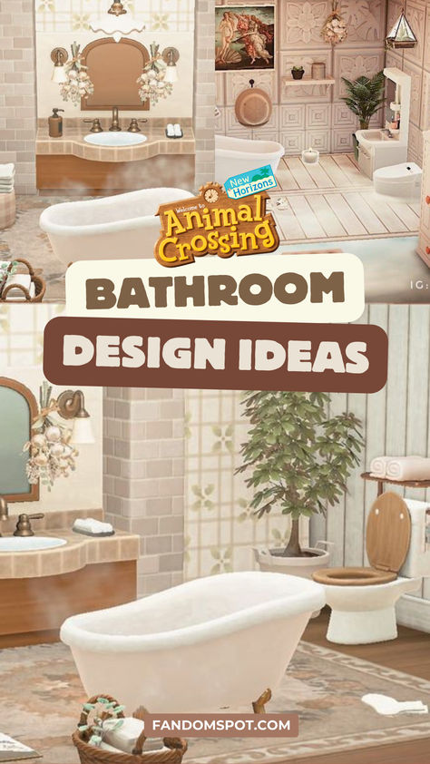 Acnh Furniture List, Bathroom Acnh Ideas, Bathroom Ideas Animal Crossing, Acnh Bathroom Designs, Animal Crossing Basement Ideas, Animal Crossing Bathroom Ideas, Bathroom Animal Crossing, Candlelit Bathroom, Acnh Interior Designs