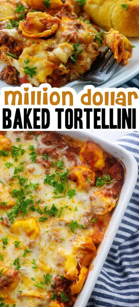 Tri Colored Tortellini Recipes, Million Dollar Tortellini, Million Dollar Tortellini Bake, Baked Cheese Tortellini, Baked Tortellini Recipes, Cheesy Baked Tortellini, Baked Tortellini Casserole, 2023 Meals, Cheese Tortellini Recipes