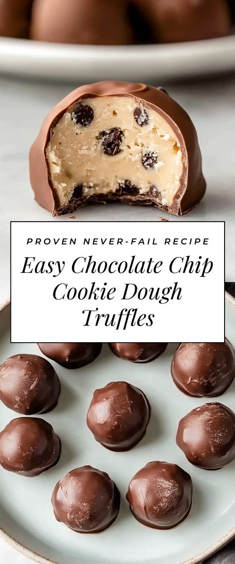 Image for Easy Chocolate Chip Cookie Dough Truffles Chocolate Treat Recipes, Christmas Sugar Cookie Truffles, Easy Dessert Balls, Truffle Ideas Desserts, Cookie Dough Balls No Bake, Chocolate Truffle Recipes, Truffle Recipes Dessert, Chocolate Finger Desserts, Homemade Truffles Recipes