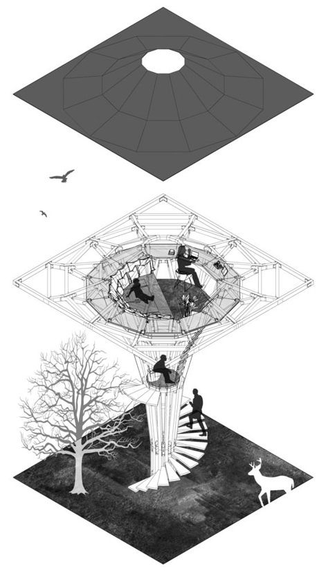 Small Bookstore, Temporary Architecture, Tree Structure, Concept Models Architecture, Pavilion Design, New Architecture, Architecture Concept Diagram, Architecture Design Sketch, Architecture Design Drawing