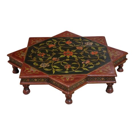 Painted Wooden Low Table from India C. 1920s. Home Temple Design, Wallpaper Bedroom Aesthetic, Aesthetic Bedroom Design, Design Bedroom Wall, Wooden Ceiling Fans, Ceiling Fans With Light, Cocktail Coffee, Wooden Sofa Set Designs, Painted Coffee Tables