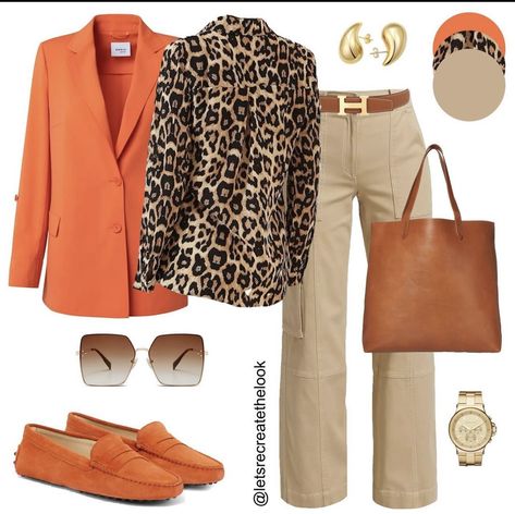 Fall Fashion Ideas 2024, Orange Blazer Outfits For Women Office, Orange Heels Outfit Classy, Orange Vest Outfits For Women, Orange Blazer Outfits For Women, Orange Blazer Outfits, Orange Pants Outfit, Capsule Wardrobe Casual, Leopard Print Outfits