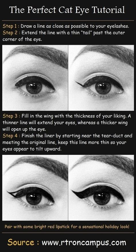 Eyeliner Cat, Cat Eye Tutorial, Cat Eye Makeup Tutorial, Klasik Hollywood, Eyeliner Hacks, Perfect Cat Eye, Cat Eyeliner, Perfect Eyeliner, Cat Eye Makeup