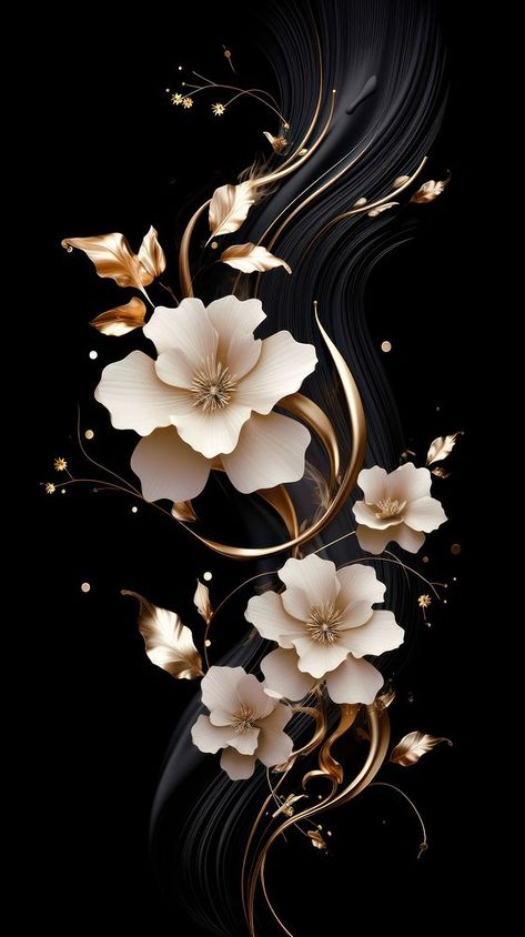 Download premium image of Gold wallpaper pattern flower plant. AI generated Image by rawpixel. about black wallpaper, iphone wallpaper black, aesthetic, anther, and art 13006732 Wallpaper Backgrounds In Black, Beautiful Black Wallpaper For Phone, Beauty Background Wallpaper, Black Elegant Background, Gold Flowers Wallpaper, Flowers Wallpaper Backgrounds, Abstract Flower Wallpaper, Wallpaper Background Black, Gold Wallpaper Pattern