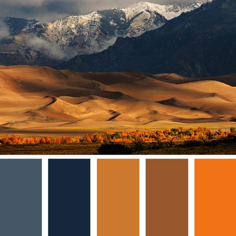 Sand Dunes Colorado, Movie Color Palette, Great Sand Dunes National Park, Orange Palette, Dune Art, Great Sand Dunes, Sand Dunes National Park, Nature Color Palette, Modern Mountain