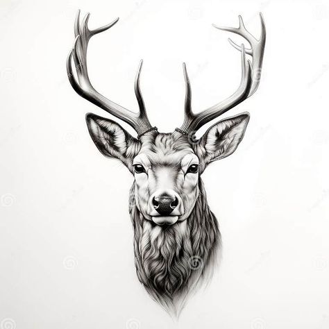 Hyperrealistic Black and White Deer Portrait Tattoo Drawing Stock Illustration - Illustration of portrait, detailed: 293842990 Deer Tattoo Stencil, Roe Deer Tattoo, White Tail Deer Tattoo, Stag Skull Tattoo, Deer Skull Drawing, Buck Tattoo, Deer Tattoos, Deer Head Tattoo, Deer Portrait