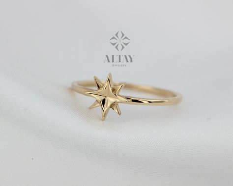 North Star Ring, Gold Initial Pendant, Gold Leaf Rings, Dainty Gold Rings, Personalized Pendant, Ring Minimalist, Gold Initial, Star Ring, Ring Dainty