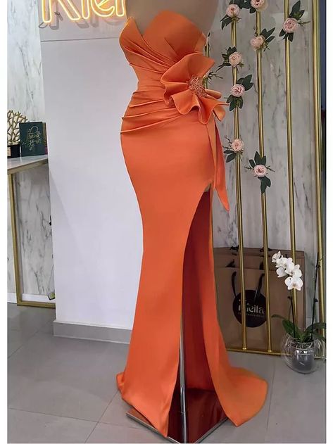 Dress Masquerade, Masquerade Prom, Gown Floral, Womens Basic Tops, Mermaid Evening Gown, Evening Dresses Online, Orange Satin, Cheap Evening Dresses, Prom Dresses Online