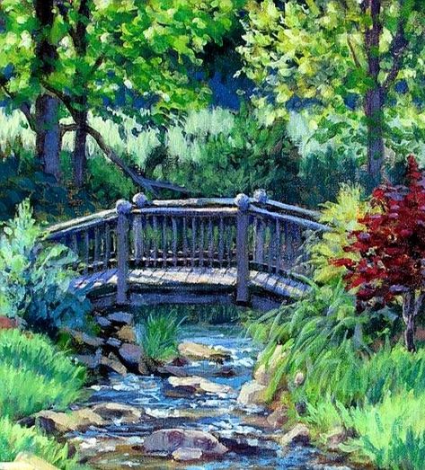 Diane Johnson, Landscapes Paintings, Bridge Painting, Bridge Art, Chinese Landscape Painting, Air Painting, Scenery Paintings, Chinese Landscape, Watercolor Landscape Paintings