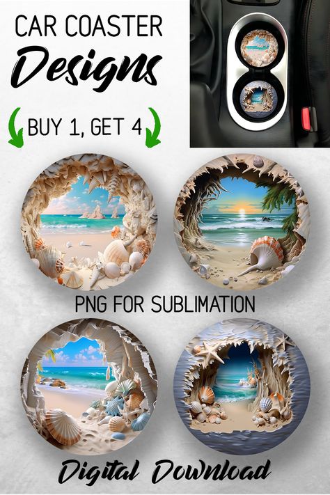 Sublimation Car Coasters Designs Free, Coaster Sublimation Designs, Car Coaster Designs, Coaster Sublimation, Summer Car, Stylish Car, Cracked Wall, Coaster Crafts, Beach Cars