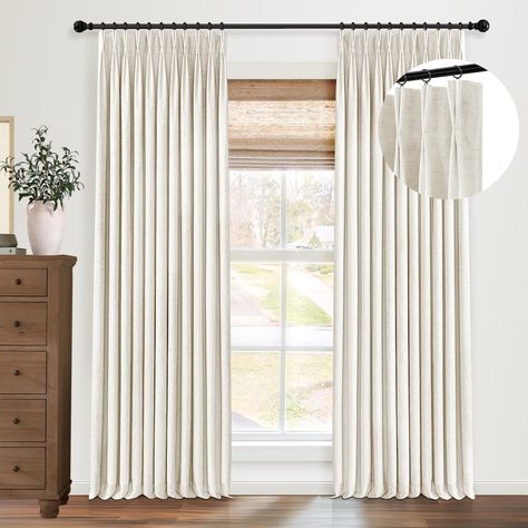 PRICES MAY VARY. Pinch Pleat Curtains: Each package includes 2 panels,and 20 hooks. These elegant pinch pleated curtains blackout complement any home decor style, adding a refined and sophisticated look to your bedroom, living room, dining room, and farmhouse-style decor. 100% Blackout Curtains: The double-layer pinch pleated drapes offer complete blackout, easily turning day into night. They also provide excellent thermal insulation and noise reduction, protecting your furniture, keeping your h Pinch Pleated Drapes Living Rooms, White Wall Curtain Ideas, Dining Room Curtain Ideas, Curtains Pinch Pleat, Pinch Pleated Curtains, Pinch Pleat Drapes, Blackout Curtains Living Room, Pinch Pleat Drape, Window Curtains Living Room