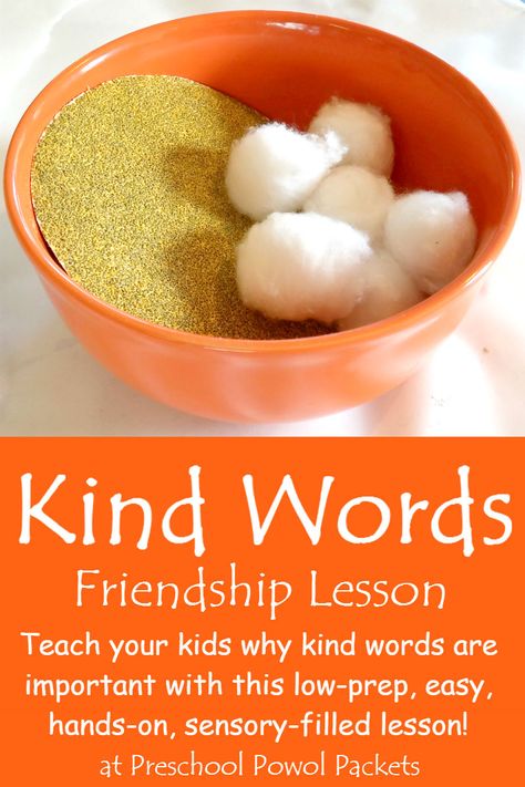 Do you need a hands-on, sensory lesson to teach about kind words? You will love… Preschool Friendship, Friendship Lessons, Friendship Activities, Kindness Activities, Bible Lessons For Kids, Object Lessons, Sunday School Lessons, Preschool Lessons, Hormone Health