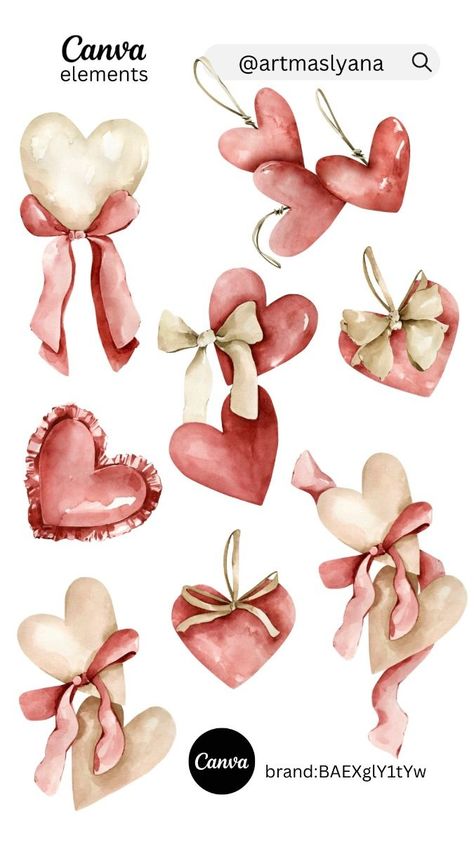 Watercolor Hearts clipart on Canva by artmaslyana. Love canvabrandcode #canvafree #canvachand #canvalogo #webelement #trendycanva Red Canva Elements, Free Elements Canva, Everskies Items, Collage Scrapbook Layouts, Canva Keywords Elements, Canva Stickers, Pink Elements, Hearts Clipart, Canva Keywords