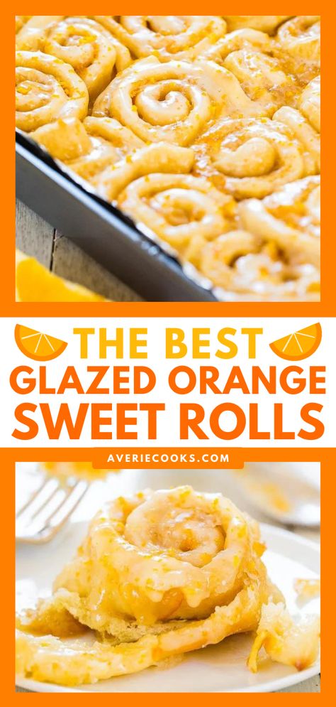 The Best Glazed Orange Rolls (Sweet Roll Recipe!) - Averie Cooks Homemade Orange Rolls, Orange Filling, Orange Sweet Rolls, Sweet Roll Recipe, Averie Cooks, Orange Rolls, Breakfast Rolls, Orange Glaze, Breakfast Sweets