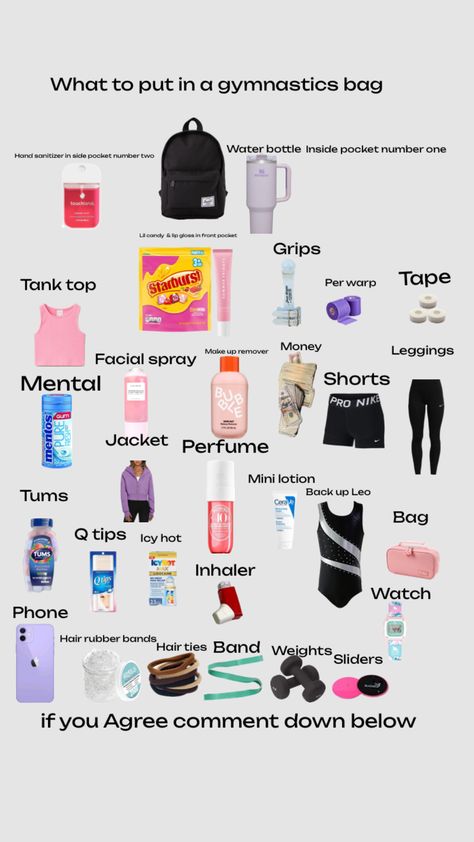 #gymnast #gymnastics #cool #what’s in your backpack #outfitinspo ￼ Gymnastics Aesthetic, Gymnastics Gear, Gymnastics Camp, Gymnastics Tricks, Game Day Hair, Gymnastics Outfits, Camping Bag, Water Polo, Volleyball Hairstyles