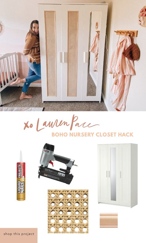 Ikea Wardrobe Makeover, Ikea Upcycle, Ikea Brimnes Wardrobe, Brimnes Wardrobe, Ikea Wardrobe Hack, Nursery Diy Projects, Nursery Makeover, Nursery Diy, Hacks Ikea