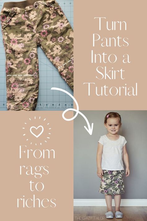 Pants into a Skirt Pants To Skirt Diy, Pants To Skirt, From Rags To Riches, Rags To Riches, Pants Sewing, Project Steps, Skirt Tutorial, Pants Sewing Pattern, Micro Mini Skirt