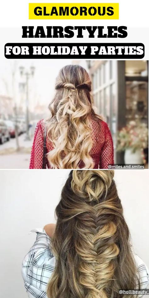 Holiday Party Hairstyles Hairstyles For Holiday, Looks For Short Hair, Holiday Party Hairstyles, Braids Black Hair, Elegant Holiday Party, Glamorous Hairstyles, Holiday Party Hair, Voluminous Waves, Intricate Braids