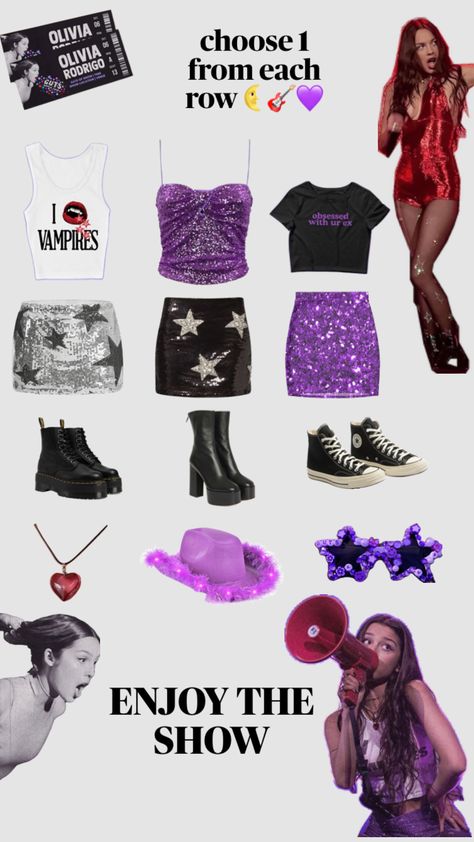 pov: u and ur bestie are going to olivia rodrigo’s GUTS world tour! choose ur outfit! #oliviarodrigo #oliviarodrigoguts #oliviarodrigogutsworldtour #concert #music #outfit Concert Fits Olivia Rodrigo, Sour Concert Outfit, Olivia Rodrigo Halloween Costume Ideas, Outfits For Olivia Rodrigo Concert, Olivia Rodrigo Outfits Concert Guts, Olivia Rodrigo Aesthetic Outfits, Oliva Rodrigo Outfits Ideas, Olivia Rodrigo Concert Outfit Guts Tour, Olivia Rodrigo Outfit Concert Ideas