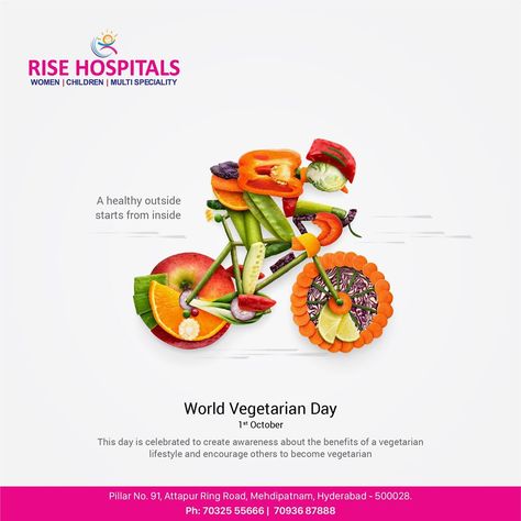 World Vegetarian Day - 1st October  World Vegetarian Day seeks to bring awareness to the health benefits of living a vegetarian lifestyle.  #Vegetarian #VegetarianDay #WorldVegetarianDay #HealthBenefits World Vegetarian Day, Vegetarian Day, 1st October, Vegetarian Lifestyle, October 1, Health Benefits, Benefits, Things To Sell, Lifestyle