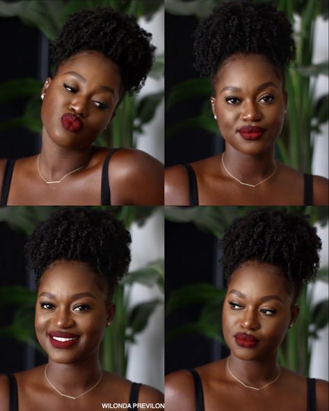 Dark Lipstick On Dark Skin, Black Woman Lipstick, Black Skin Natural Makeup, Colored Lipstick On Black Women, Simple Black Women Makeup, Simple Wedding Makeup Natural Looks Black Women, Red Lips For Black Women, Dark Red Black Women, Dark Red Lip Black Women