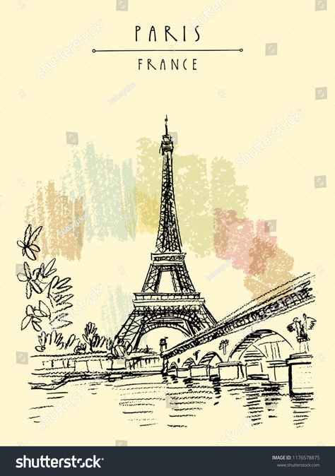 Eiffel Tower Drawing, Paris Drawing, Paris Illustration, City Sketch, Watercolor Architecture, Pen Art Drawings, Paris Images, Architecture Drawing Art, France Drawing