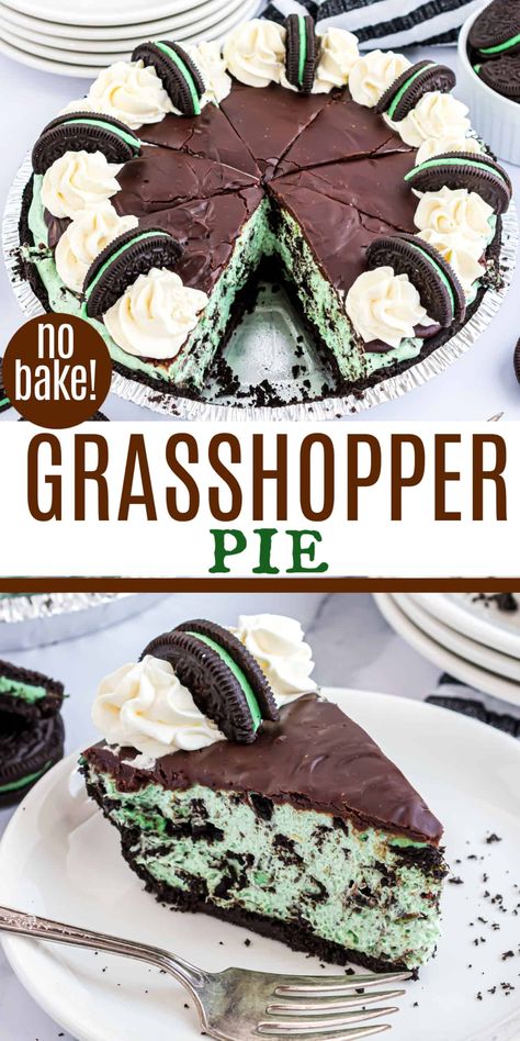 Grasshopper Cheesecake Recipe, Grasshopper Pie Recipe, Mint Desserts, Mint Cheesecake, Grasshopper Pie, Easy Baking Recipes Desserts, Sweet Snacks Recipes, Baked Dessert Recipes, Fun Baking Recipes