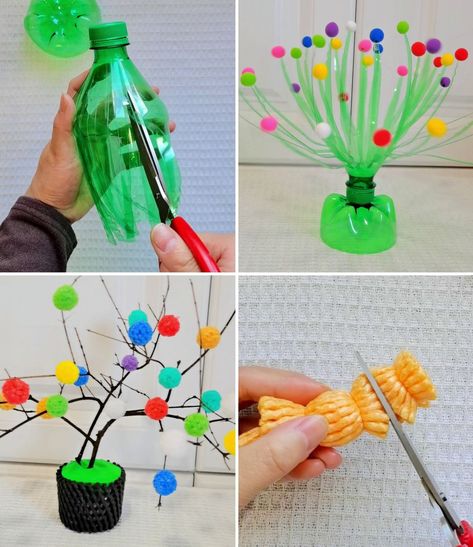 Waste Bottle & Dry Branch Decoration Craft Ideas | bottle, plastic bottle, flower | Creative DIY Flower Crafts using Plastic Bottle and Pm Pom | By Simple Crafts Reuse Water Bottles Plastic Diy Crafts, Bottle Crafts Plastic Creative, Plastic Bottle Art Creative Crafts, Dry Branches Decoration, Waste Out Of Best Ideas School Projects, Recycle Activities, Easy Plastic Bottle Crafts, Plastic Bottle Crafts Flowers, Waste Bottle Craft