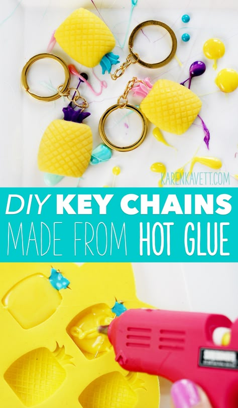 Hot Glue Keychain Diy, Things To Make With Hot Glue, Crafts Hot Glue, Diy Keychain Ideas, Hot Glue Crafts, Crafts With Hot Glue, Diy Crafts Keychain, Useful Crafts, Hot Glue Art