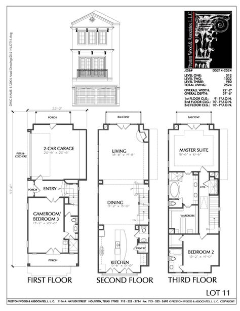 Townhomes, Townhouse Floor Plans, Urban Row House Plan Designers – Preston Wood & Associates Townhouse Floor Plans, Single Level House Plans, Townhouse Plans, Town House Plans, Row House Design, Santorini House, Anchor Cross, Town Homes, Narrow Lot House