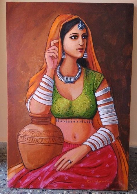 Paintings Of Women, Poster Color Painting, Thomas Wayne, Composition Painting, Rajasthani Art, Modern Art Canvas Painting, Indian Women Painting, Boho Art Drawings, Kerala Mural Painting