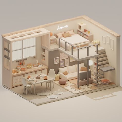 Mini Building Design, Home Design 3d, Large Apartment Layout, Blender 3d House, Sims 4 Small House, Isometric Art Room 3d, Blender 3d Isometric Room, Sims 4 Bedroom Blender Scene, Low Poly Interior Blender