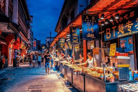 Yellow Crane Tower, China Street, Outdoor Market, Street Market, Night Market, China Travel, Modern Buildings, Birds Eye View, Birds Eye