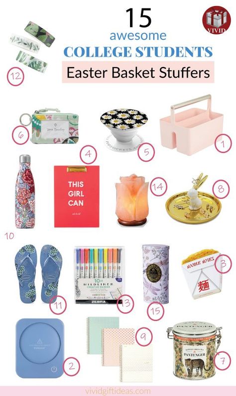 Best Easter Basket Ideas for College Students | Easter gifts for college girls Easter Basket Ideas For College Students, College Easter Basket Ideas, Young Adult Easter Basket Ideas, Easter Basket Ideas For Adults, College Daughter, College Gift Baskets, Teen Easter Basket, Adult Easter Baskets, Homemade Easter Baskets