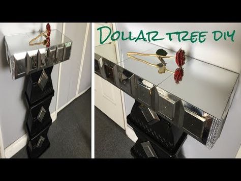 Long Mirror Decor, Dollar Tree Mirrors, Dollar Store Projects, Diy Mirror Wall, Dollar Tree Diy Organization, Dollar Tree Storage, Decorating Table, Mirror Side Table, Diy Bling