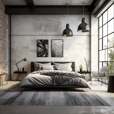 8+ Inspiring Minimalist Interior Design Bedroom Ideas • 333+ Images • [ArtFacade] Concrete Bedroom, Brutalist Interior, Industrial Bedroom Design, Industrial Style Bedroom, Colors Bedroom, Paint Bedroom, Concrete Interiors, Storage Bedroom, Makeover Bedroom