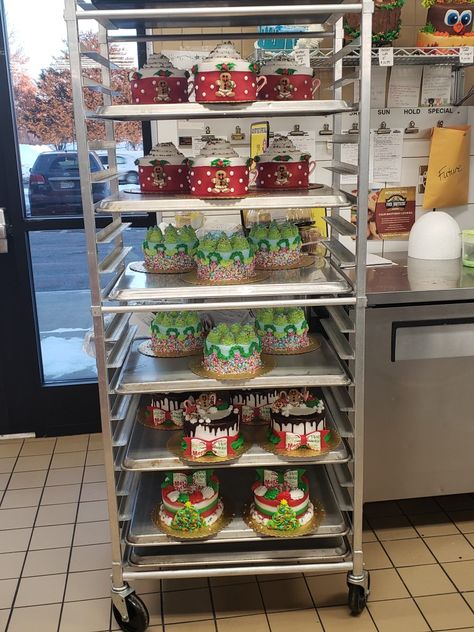 Grocery Store Cake, Holiday Themed Cakes, Cake Frosting Designs, Frosting Designs, Christmas Pastry, Publix Bakery, Pastry Case, Winter Cakes, Christmas Pastries