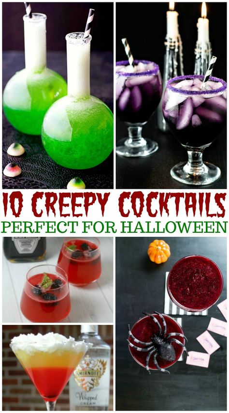 Fun Halloween Cocktails - Family Fresh Meals Halloween Cocktails Recipes, Halloween Themed Drinks, Halloween Eats, Halloween Party Drinks, Recipes Halloween, Recetas Halloween, Halloween Drinks Alcohol, Halloween Cocktail, Cocktails Recipes