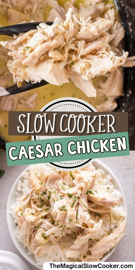 This Slow Cooker Caesar Chicken combines boneless skinless chicken breasts with caesar dressing, parmesan cheese, and a few other pantry staples for a dish your whole family will enjoy. Chicken dinner just got a lot easier! Chicken Caesar Crockpot, Slow Cooker Caesar Chicken, Boneless Skinless Chicken Breast Slow Cooker Recipes, Crockpot Boneless Chicken Breast Recipes, Chicken Breasts In Crockpot, Best Pressure Cooker Recipes, Chicken Boneless Breast Recipes, Caesar Chicken, No Hard Feelings