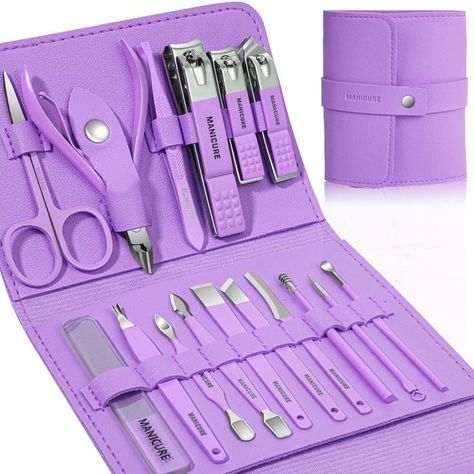 Manicure Set Professional Nail Clippers Pedicure Kit, 16 pcs Stainless Steel Nail Care Tools Grooming Kit with Luxurious Travel Leather Case for Thick Nails Men Women Gift (Violet) Nail Care Tools, Deluxe Nails, Luxurious Travel, Glass Nail, Pedicure Set, Steel Nail, Ingrown Toe Nail, Pedicure Kit, Glass Nails