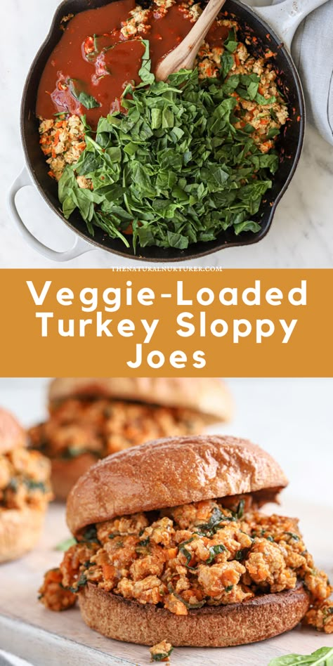 Made with ground turkey, flavorful homemade sauce, & packed with 3 veggies, these healthy turkey sloppy joes are the perfect easy dinner. #veggieloaded Turkey Healthy Recipes Clean Eating, Turkey Dinners Healthy, Low Cholesterol Recipes With Ground Turkey, Ground Turkey Sauce Recipes, Ground Turkey Sloppy Joes Healthy, Fresh Ground Turkey Recipes, Turkey Burger Healthy, Ground Turkey And Carrots Recipe, Kale And Ground Turkey