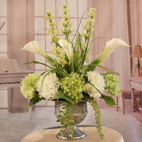 Canora Grey Calla Lily and Hydrangea Centerpiece in Vase | Wayfair Trumpet Vase Arrangement, Silk Greenery Arrangements Artificial Plants, Floral Arrangements With Hydrangeas, Bells Of Ireland Arrangement, Large Flower Arrangements For Home, Artificial Flower Arrangements For Table, Large Flower Arrangements For Church, Gladiolus Flower Arrangements, Silk Flower Arrangements For Home