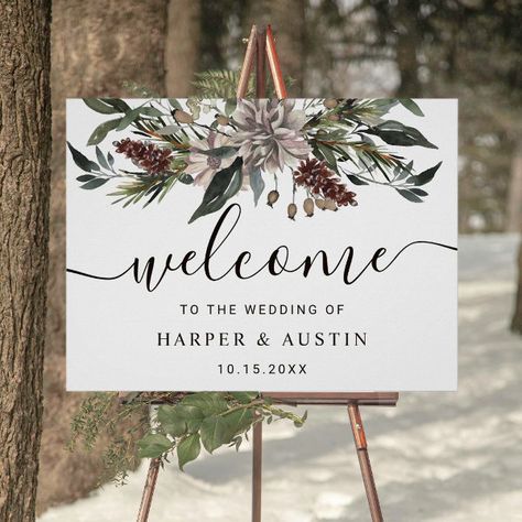 Rustic Floral Fall Winter Wedding Welcome Foam Board Fall Winter Wedding, Wedding Autumn, Snowflake Wedding, Winter Project, Engagement Party Decorations, Wedding Posters, Wedding Welcome Sign, Gifts Sign, Wedding Welcome Signs