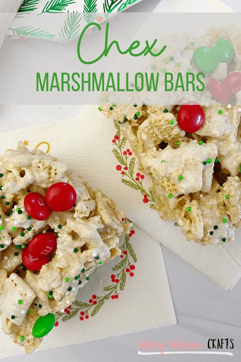 Marshmallow Cereal Bars, Easy Christmas Treat, Cereal Bars Recipes, Marshmallow Cereal, Marshmallow Bars, Homemade Hot Cocoa, Holiday Baking Recipes, Cereal Snacks, Chex Cereal