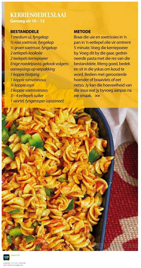 South African Noodle Salad, Curried Noodle Salad, Curry Noodles Salad Recipe, Kerrie Noodle Slaai Resep, Curry Noodle Salad South African, Noedelslaai Resep, Curry Pasta Salad South African, Cape Malay Recipes South Africa, South African Dinner Ideas