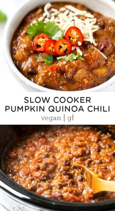 Chili Quinoa, Slow Cooker Quinoa, Vegetarian Chili Easy, Vegan Crockpot Recipes, Pumpkin Quinoa, Vegan Crockpot, Chili Chili, Quinoa Chili, Vegetarian Chili Recipe